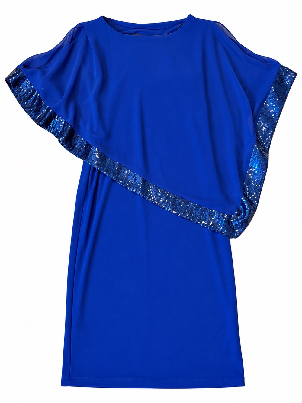 R&M Richards Royal Blue Sequin Cape Sleeve Dress Size 12 BNWT